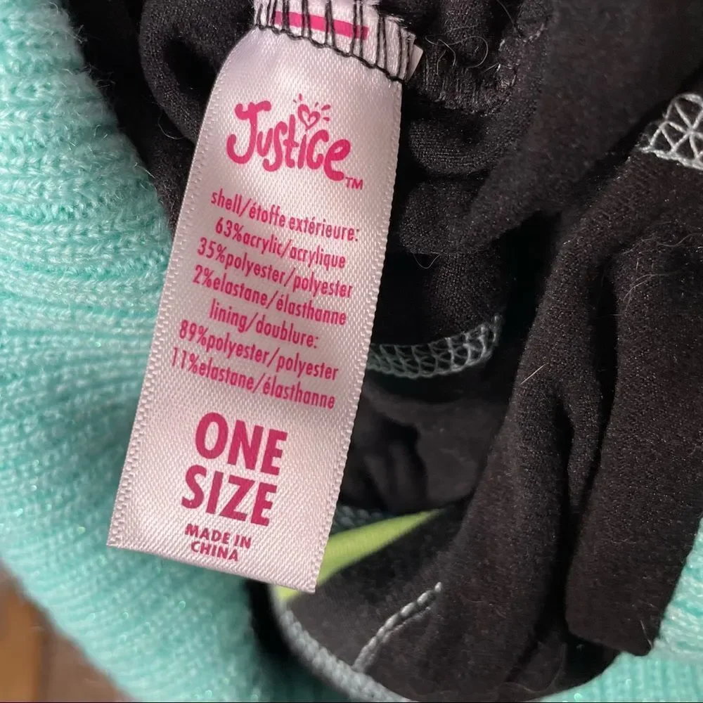 Justice Aqua Blue Teal Knit Beanie Cap With Ponytail Hole